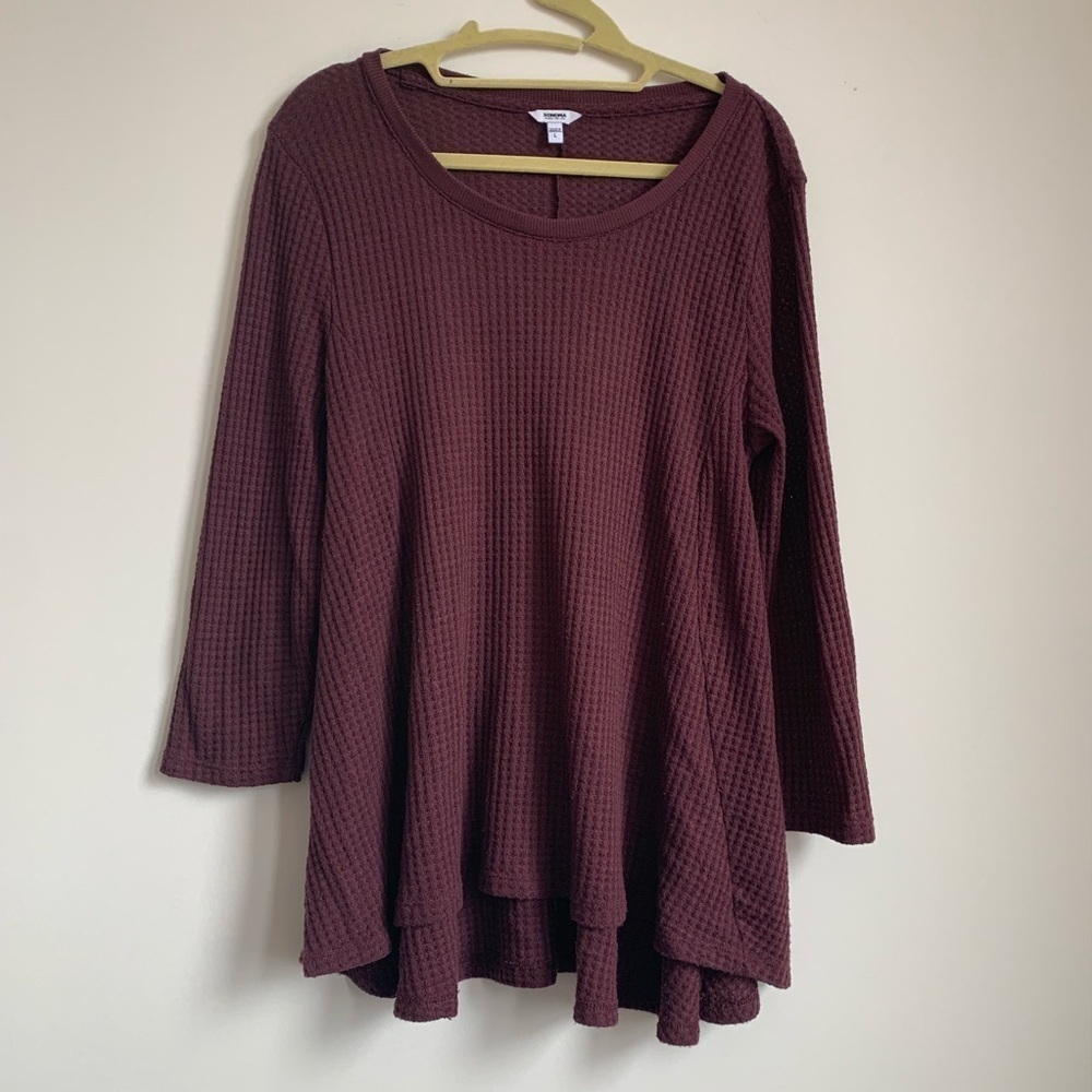 Sonoma Flowy Long Sleeve Sweater Tee in Maroon Size Large